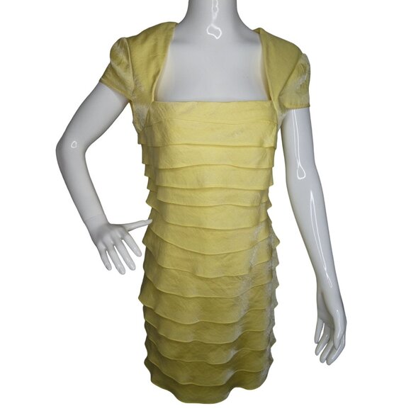 London Times Fairycore Chifon Yellow Tiered Ruffle Cocktail Dress - Picture 1 of 7